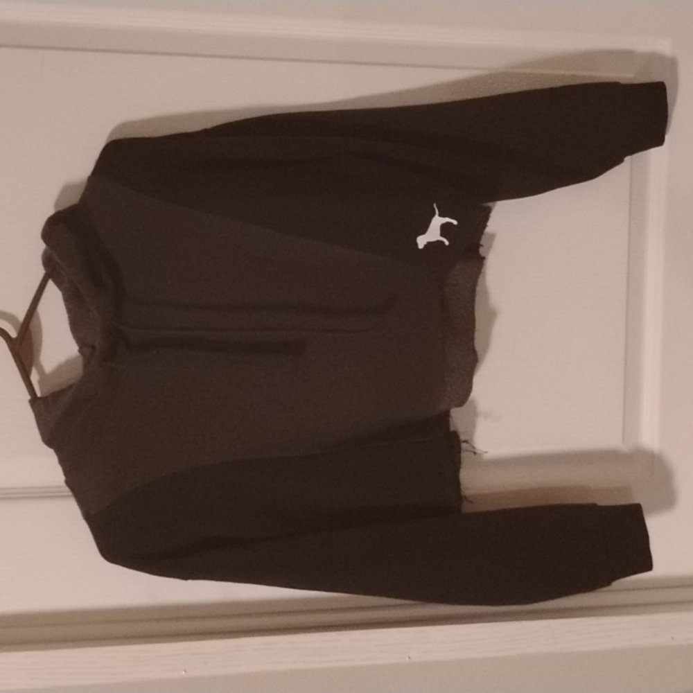 💕VS PINK Black & Gray Colorblock Cropped Logo Hoodie w Raw Hem Size XS